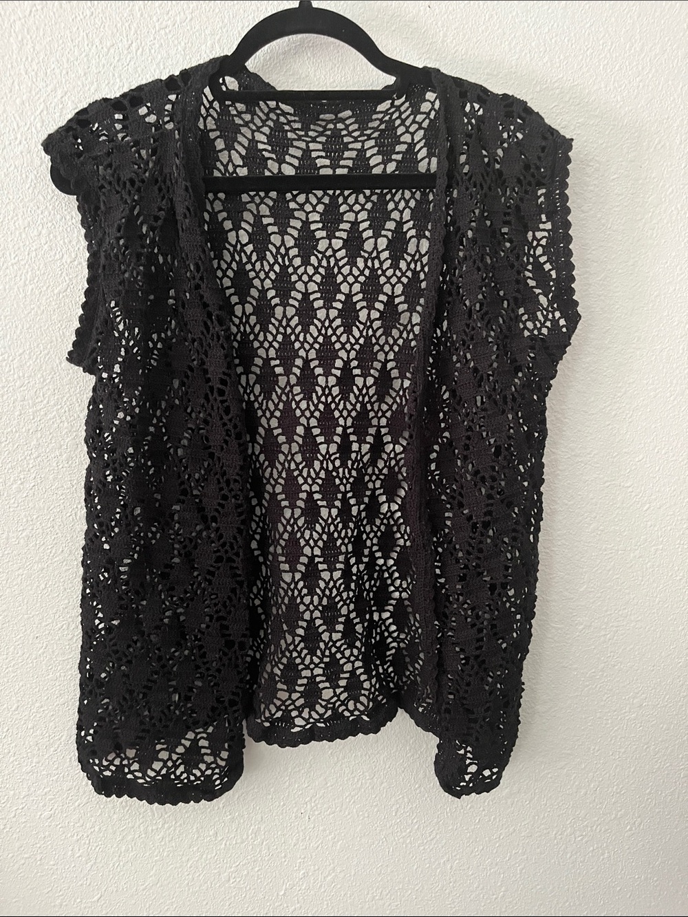 Bohemian Black Crochet Open-Front Women's Sweater Vest
OS